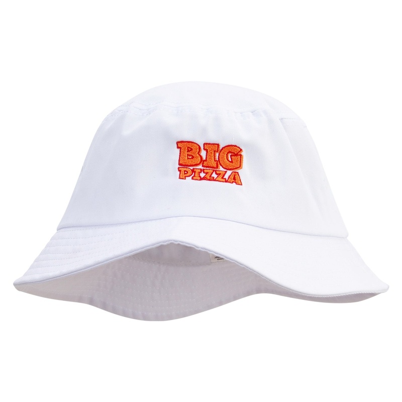 Big Pizza Embroidered Big Size Cotton Blend Twill Bucket Hat White XL-2XL