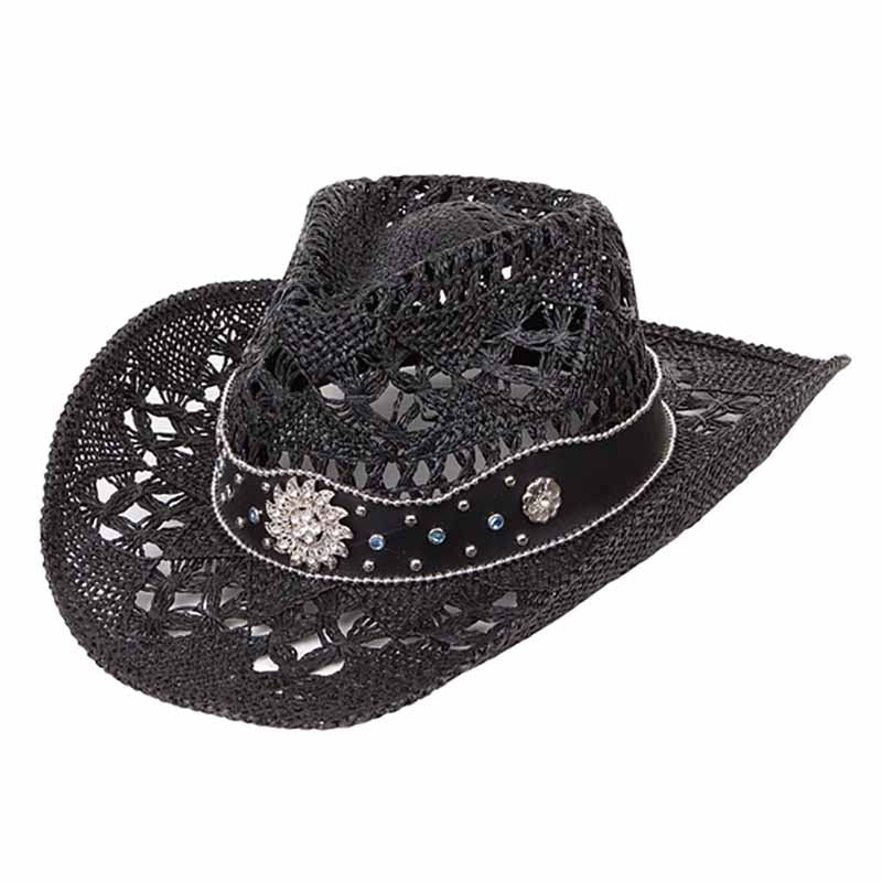 Crocheted Straw Lace Cowboy Hat for Small Heads – Karen Keith Hats Black Small (55 cm)