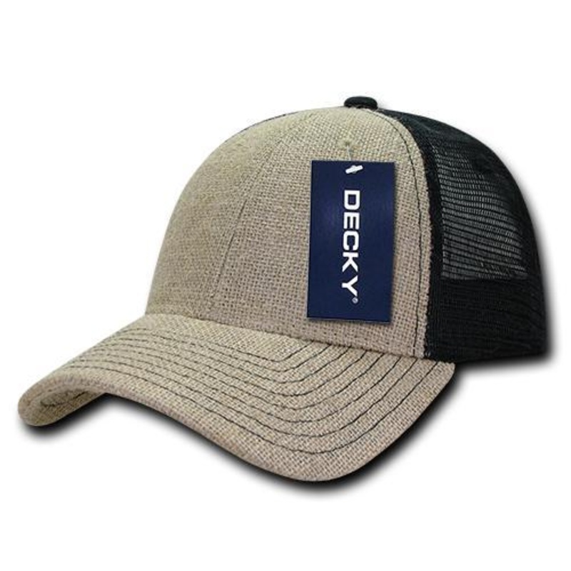 Decky 1136 – 6 Panel Low Profile Structured Jute Trucker Hat Natural/Black