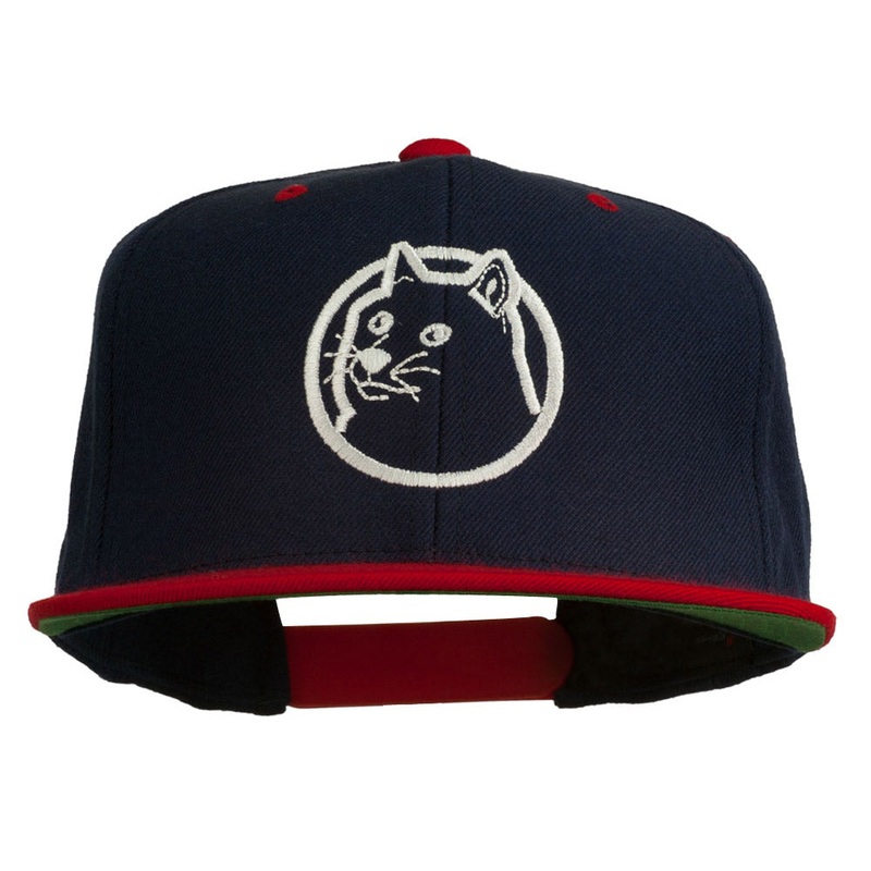 Dog Face Embroidered Flat Bill Snapback Cap Navy Red One Size