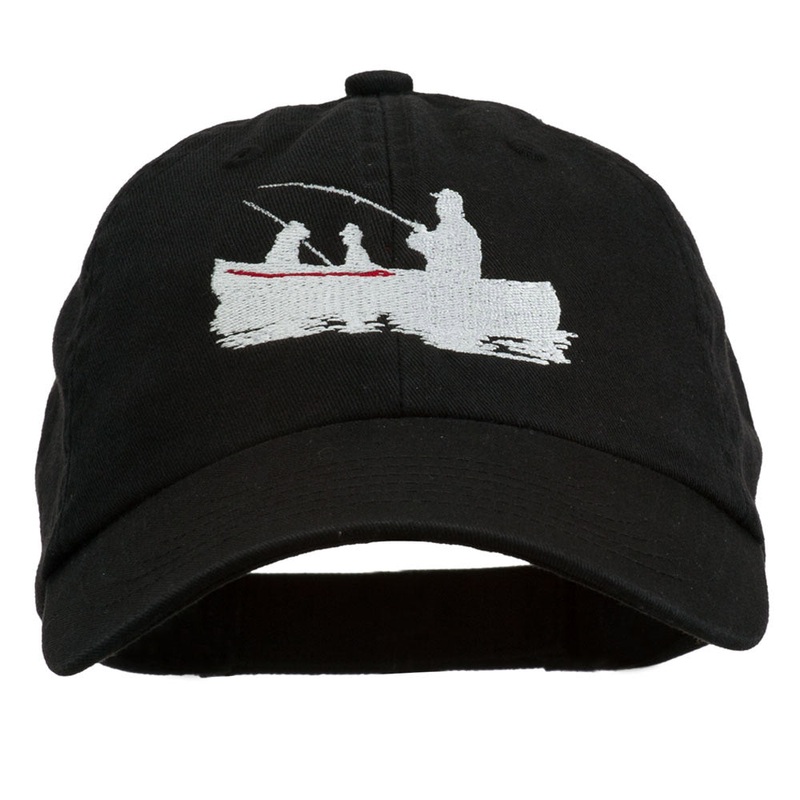 Fishing in Boat Embroidered Pet Spun Cap Black One Size