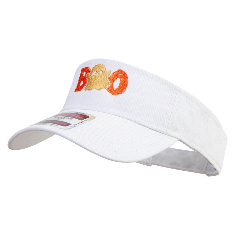 Halloween Boo with Ghost Embroidered Cotton Twill Sun Visor White One Size