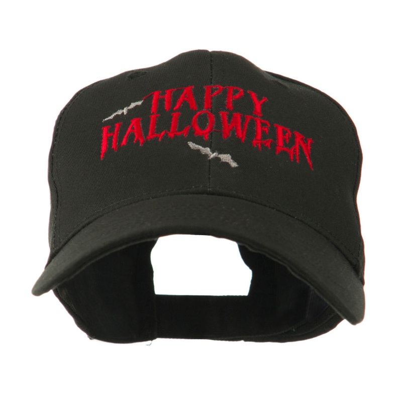 Happy Halloween with Bats Embroidered Cap Black One Size