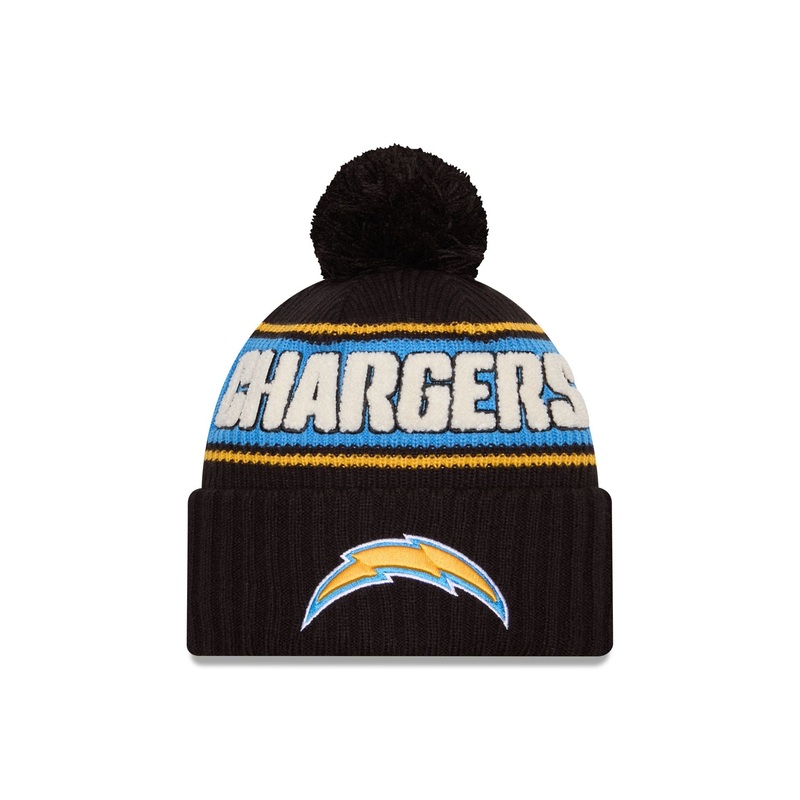 Los Angeles Chargers 2024 Cold Weather Black Pom Knit Hat One Size