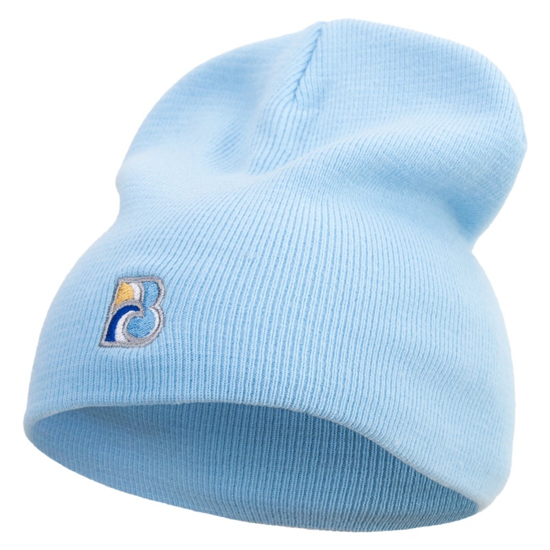Made in USA Artistic Graphic Letter B Embroidered 8 Inch Solid Knit Short Beanie Carolina Blue One Size