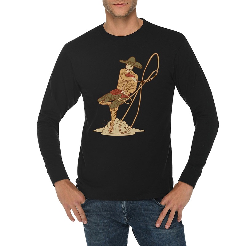 Mariachi Lasso Graphic Long Sleeve Crewneck Tee Black XS