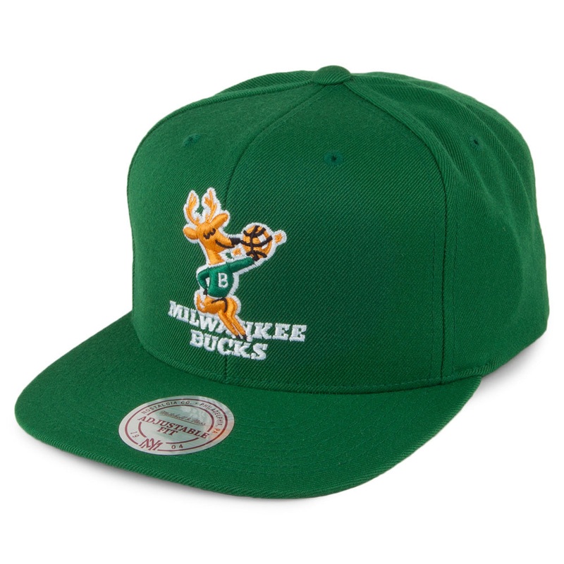 Mitchell & Ness Milwaukee Bucks Snapback Cap – NBA Wool Solid – Retro Logo – Green Adjustable