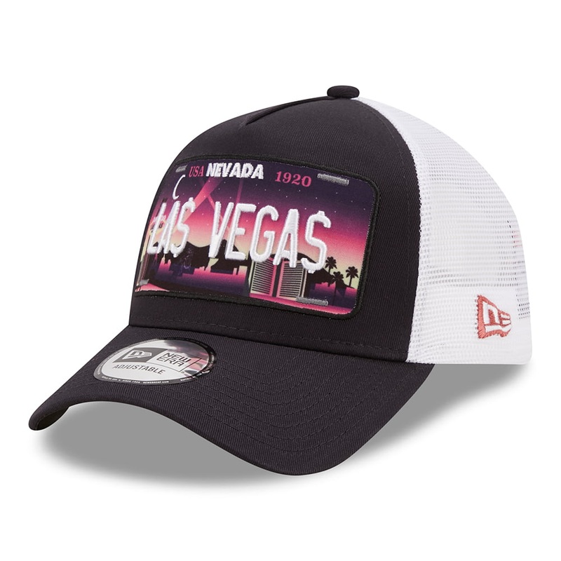 New Era 9FORTY Las Vegas A-Frame Trucker Cap – License Plate – Navy-White Adjustable