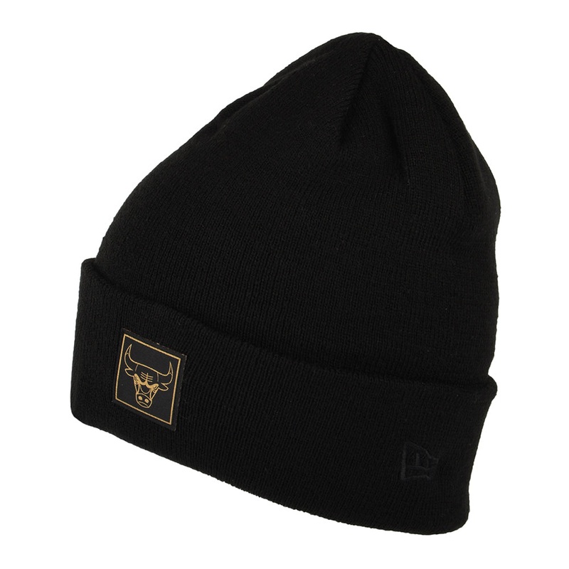 New Era Chicago Bulls Beanie Hat – NBA Metallic Badge Cuff Knit – Black-Gold 1-Size