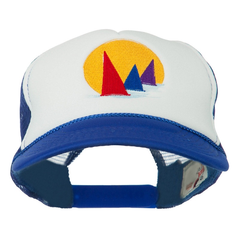 Sailboat Under Sun Embroidered Foam Mesh Back Cap Royal White One Size