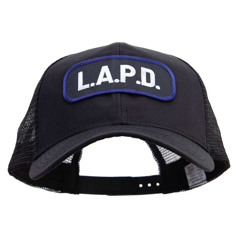 Text Law and Forces Patched LAPD Big Size Solid Cotton Twill High Profile Mesh Prostyle Cap Black XL-3XL