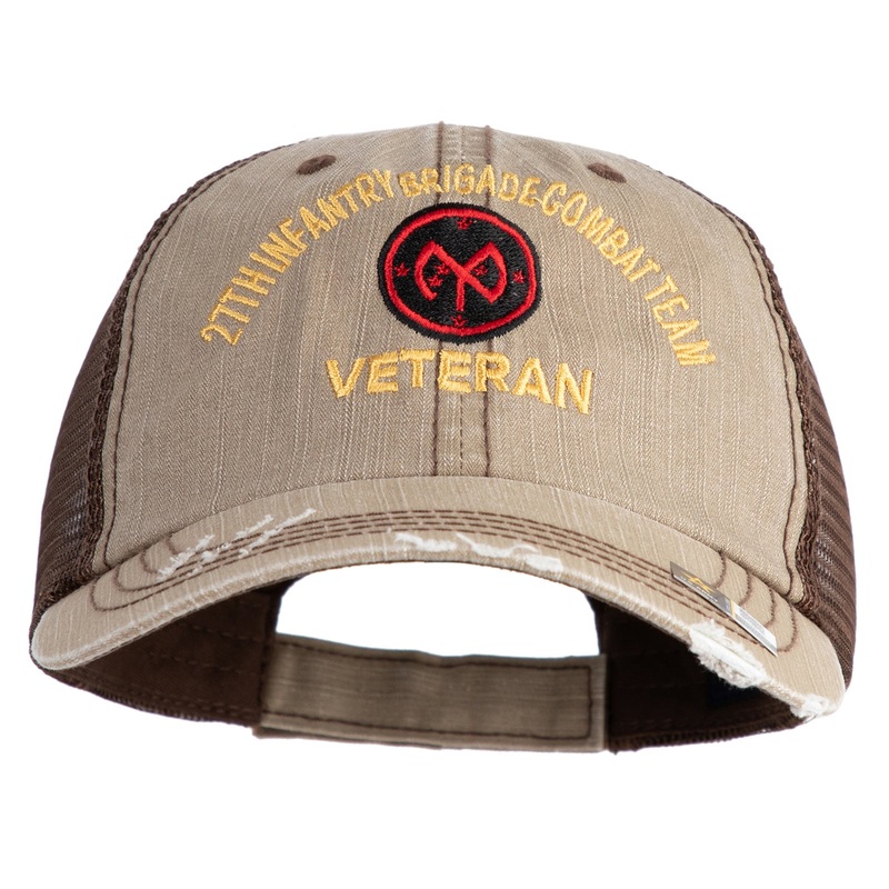U.S. Army 27th Infantry Brigade Combat Team Embroidered Low Profile Special Cotton Mesh Cap Khaki Brown One Size