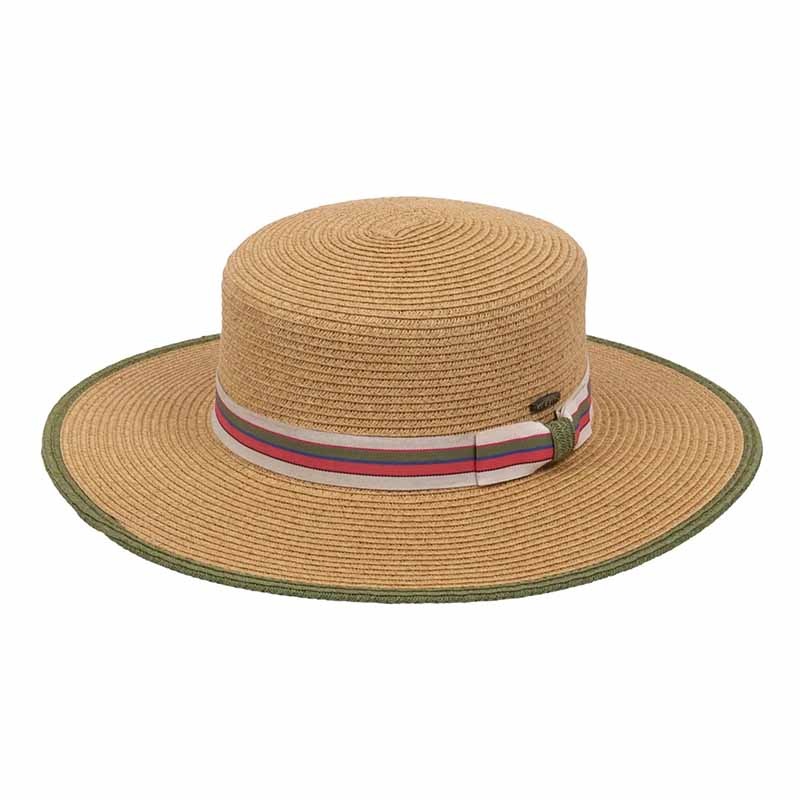 Wide Brim Boater Style Hat with Striped Band – Karen Keith Hats Olive