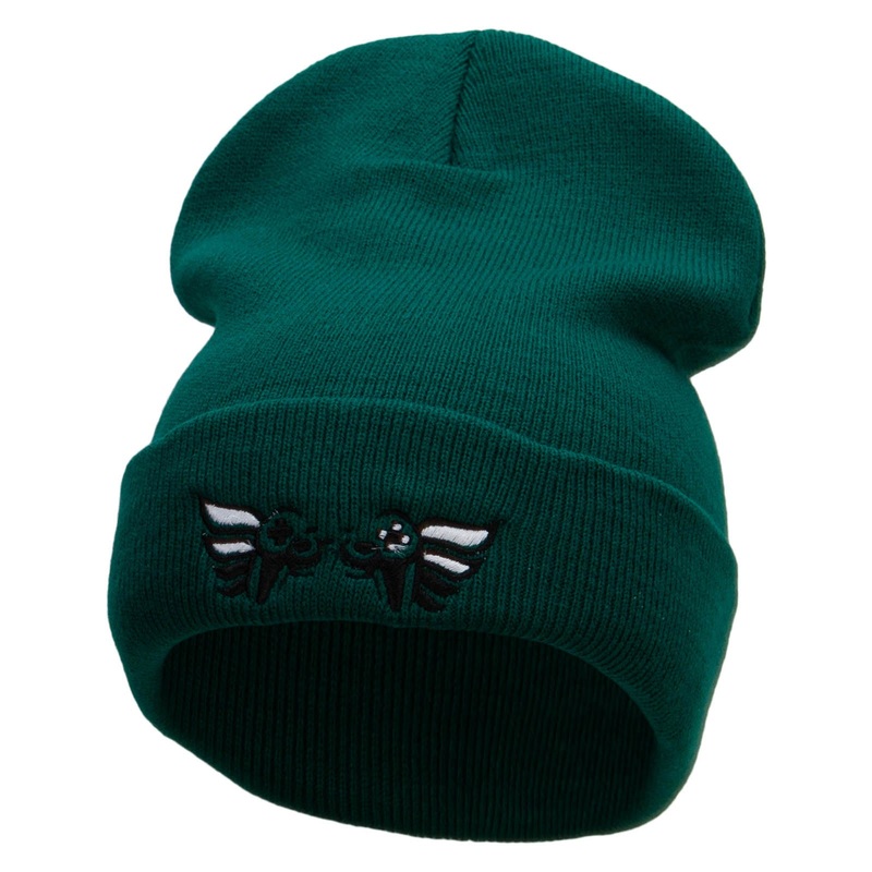 Controller With Wings  Embroidered 12 Inch Long Knitted Beanie Dk Green One Size
