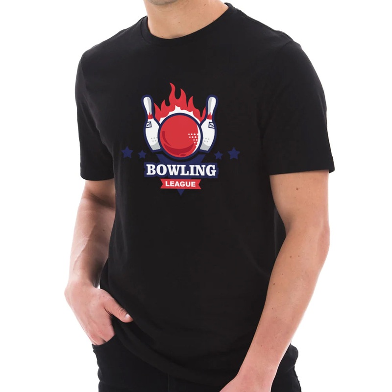 Fire Bowling League Graphic Design Ring Spun Combed Cotton Short Sleeve Deluxe Jersey T-Shirt Black XS