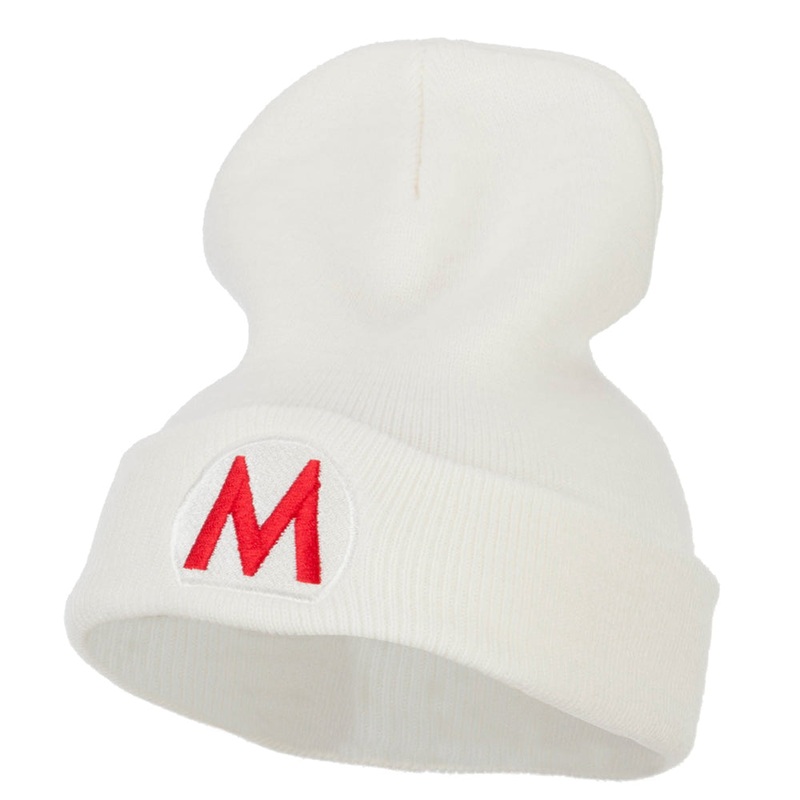 Fire Mario Luigi Bros Embroidered Long Beanie White Red One Size