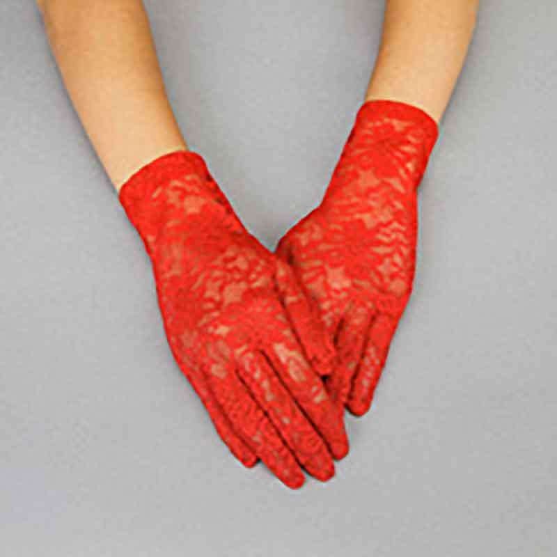 Flower Pattern Lace Gloves Red