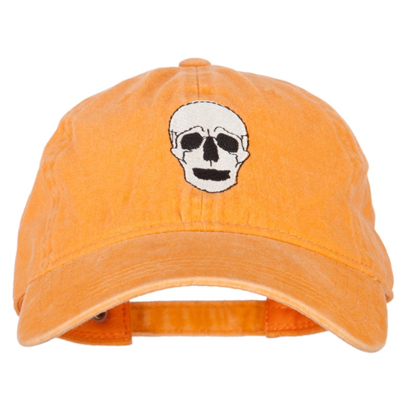 Halloween Skeleton Skull Embroidered Washed Cotton Twill Cap Orange One Size