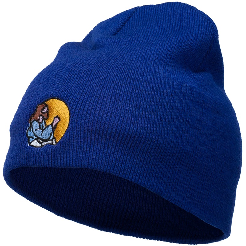 Jesus Praying Embroidered Short Beanie Royal One Size