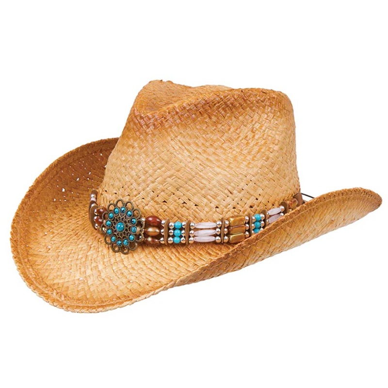 Large Size Women’s Cowboy Hat with Turquoise Stone Concho – Karen Keith Hats Tan Medium (57 cm)
