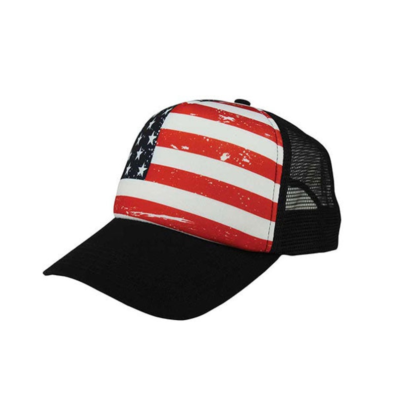 Mega Cap 6801F USA Trucker Cap BLK-BLK