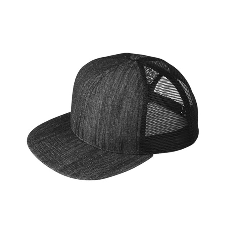 Mega Cap 6997B Flat Bill Trucker Cap Black