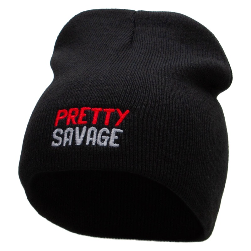 Pretty Savage Embroidered 8 Inch Acrylic Short Beanie Black One Size