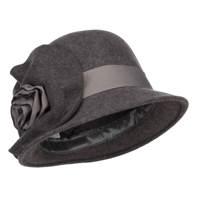 Women’s Flower Satin Band Wool Cloche Grey One Size