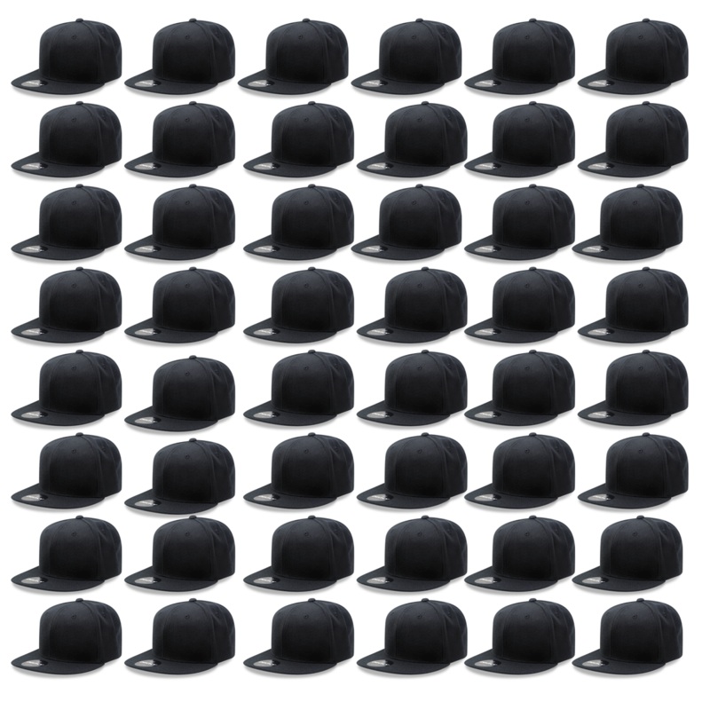 48 Pack Wholesale Bulk Snapback Hats, Blank Vintage Snapback Flat Bill Caps – Decky 4803 Black