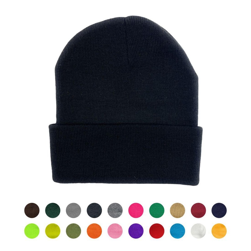 Beanies Caps Toboggan Cuffed Soft Knit in Bulk Multi-Color Plain Blank Wholesale Black
