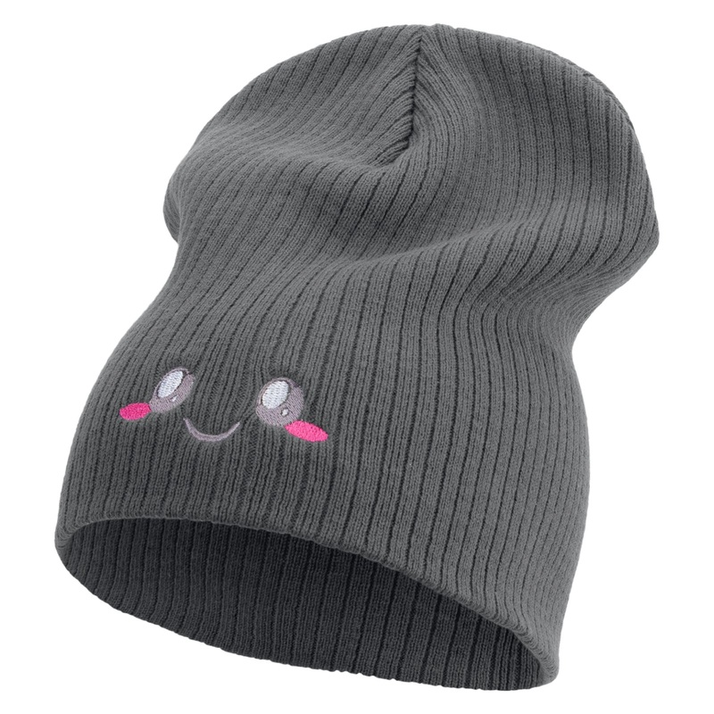 Blushing Emoji Face Embroidered Big Size Cotton Short Beanie Black XL-3XL