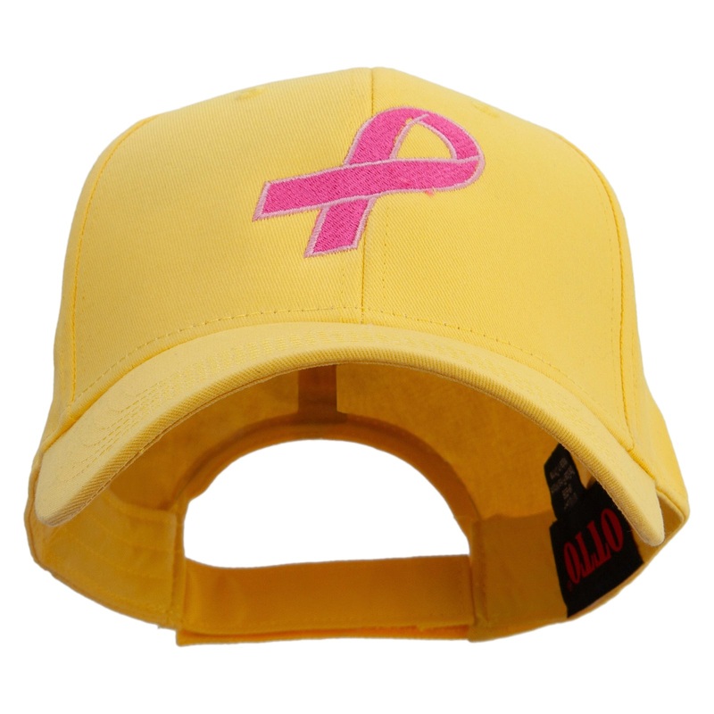Breast Cancer Hot Pink Ribbon Embroidered 5 Panel Cap Yellow One Size