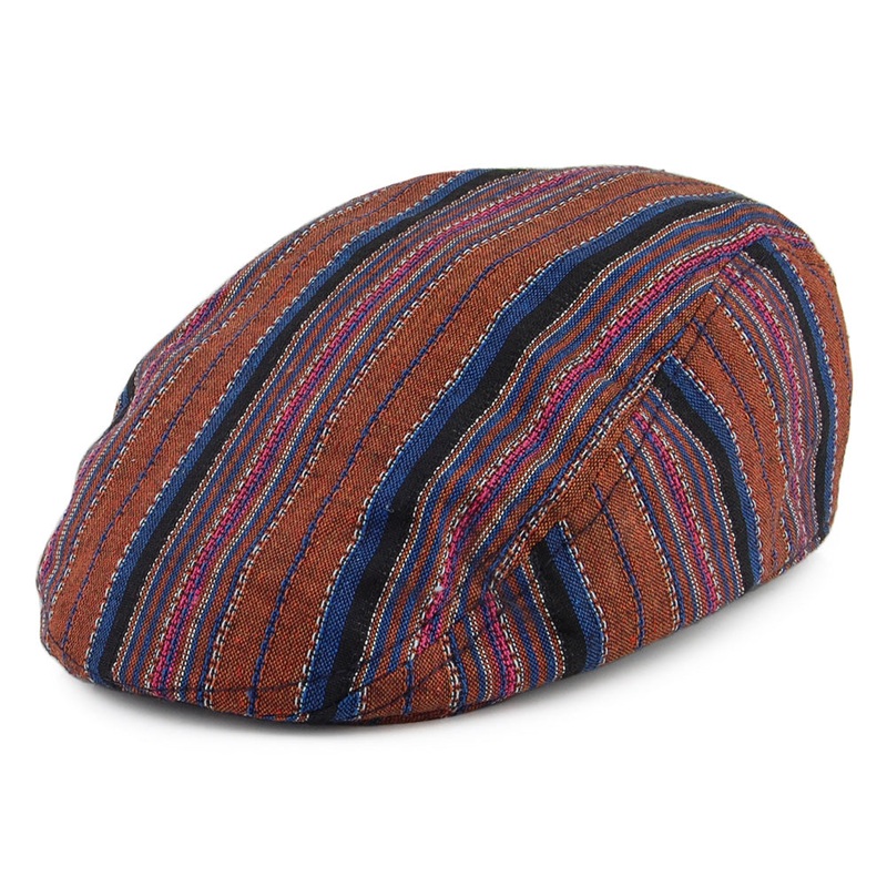Carlos Santana Antigua Striped Cotton Flat Cap – Brown-Blue M