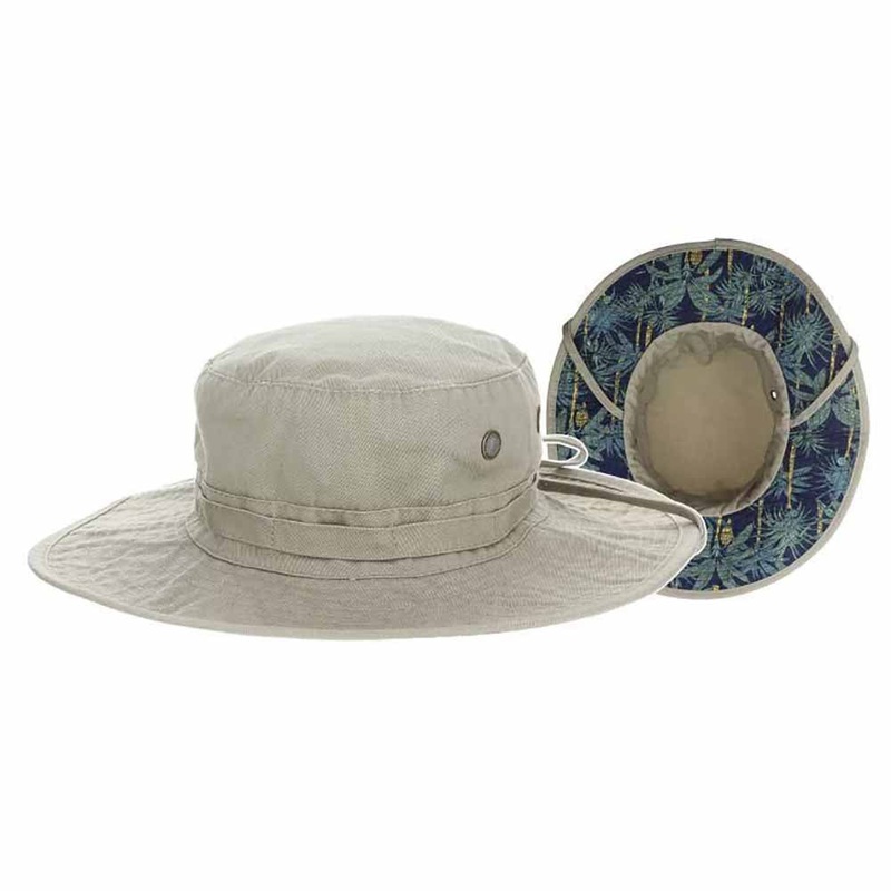 Cotton Boonie with Tropical Print Underbrim – DPC Hats Navy Medium (22.5″)
