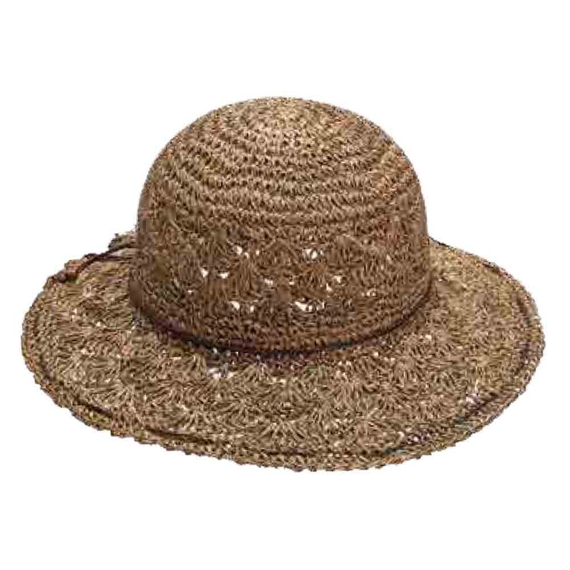 Crochet Seagrass Straw Summer Hat – Scala Women’s Hats Natural OS (57 cm)