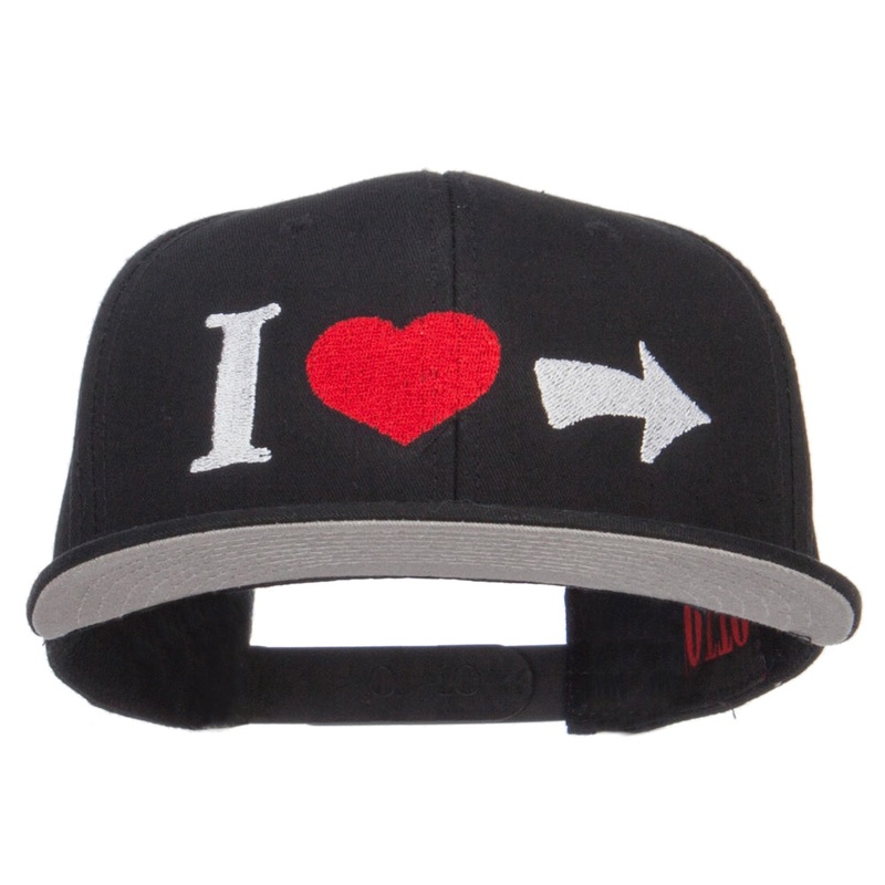 I Heart Right Embroidered Cotton Snapback Black One Size
