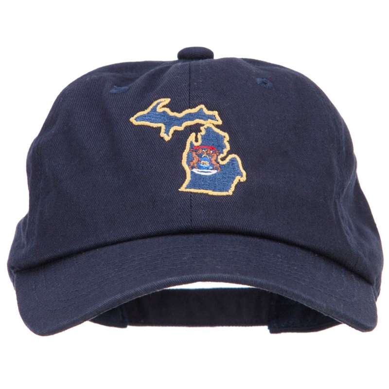 Michigan State Flag Map Embroidered Unstructured Washed Cap Navy One Size