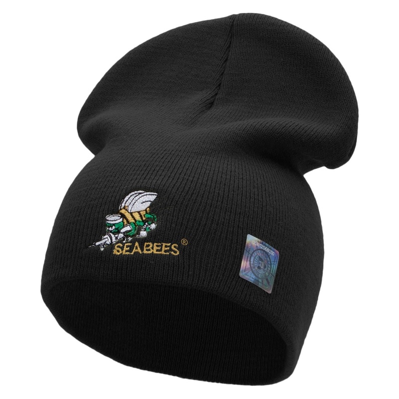 Navy Seabees Symbol Embroidered Short Beanie Made in USA Black One Size