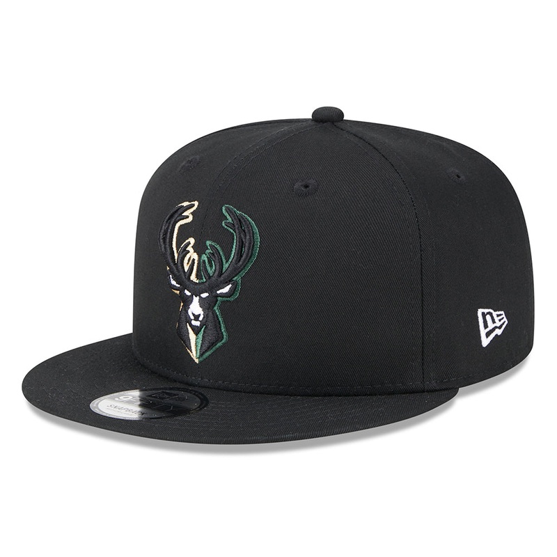 New Era 9FIFTY Milwaukee Bucks Snapback Cap – NBA Split Logo – Black Small/Medium