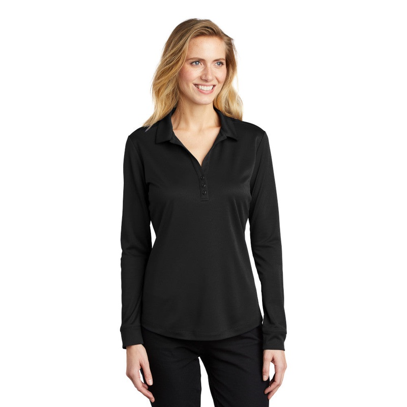 Port Authority L540LS Women’s Silk Touch Performance Long Sleeve Polo Black XS