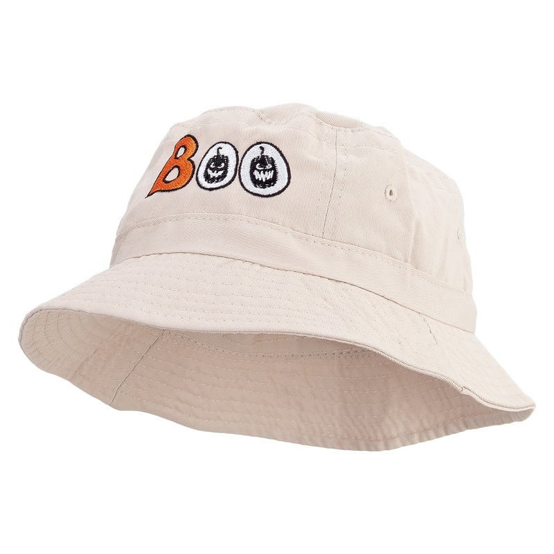 Pumpkin Boo Embroidered Bucket Hat Natural One Size