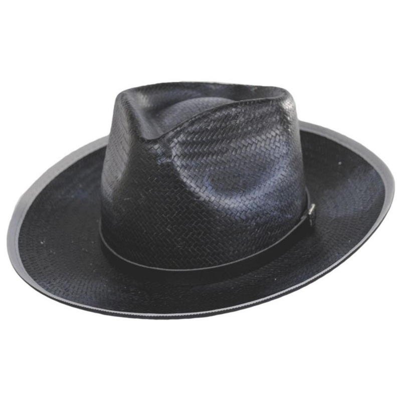 Ritz Distressed Toyo Straw Fedora Hat BLACK M