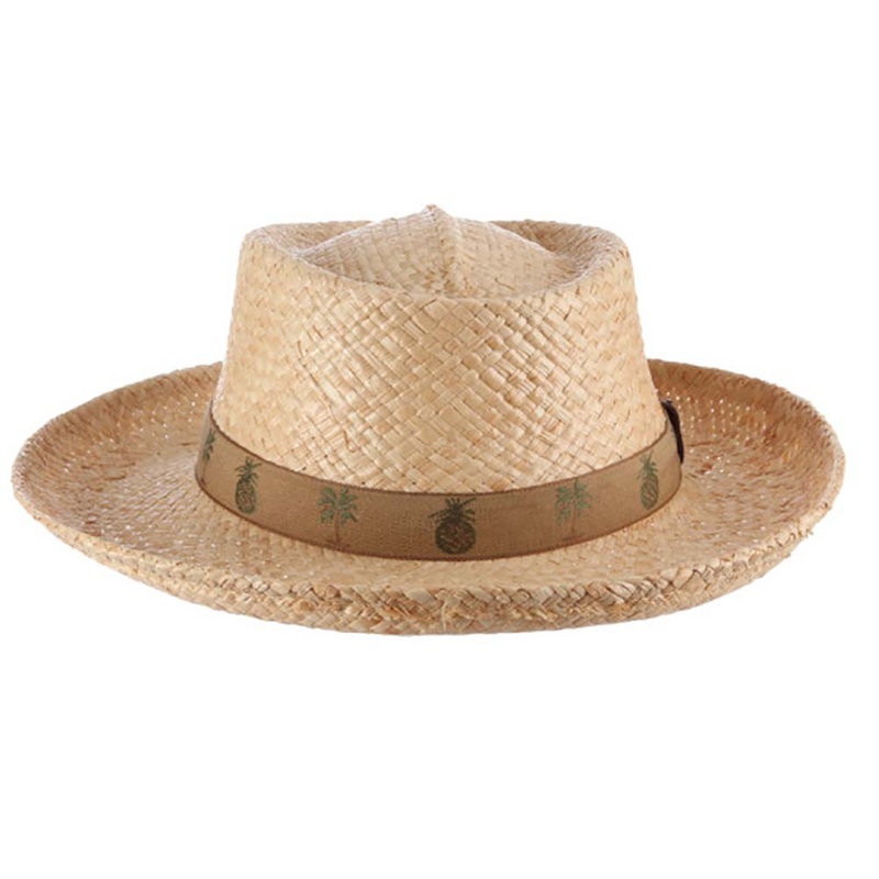 Woven Raffia Gambler Hat with Pineapple Tape Band – Scala Hats for Men Khaki M (57 cm)