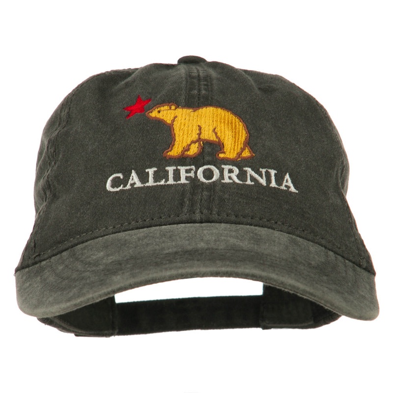 California with Bear Embroidered Washed Cap Black One Size