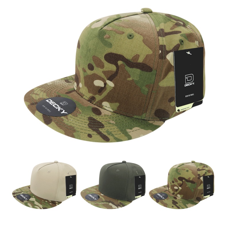 Decky 6303 MultiCam 5 Panel Snapback Hat, Camo Flat Bill Cap MultiCam