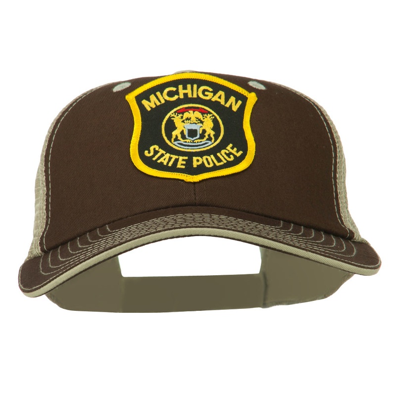 Eastern Michigan State Police Patched Big Washed Mesh Cap Brown Beige XL-3XL