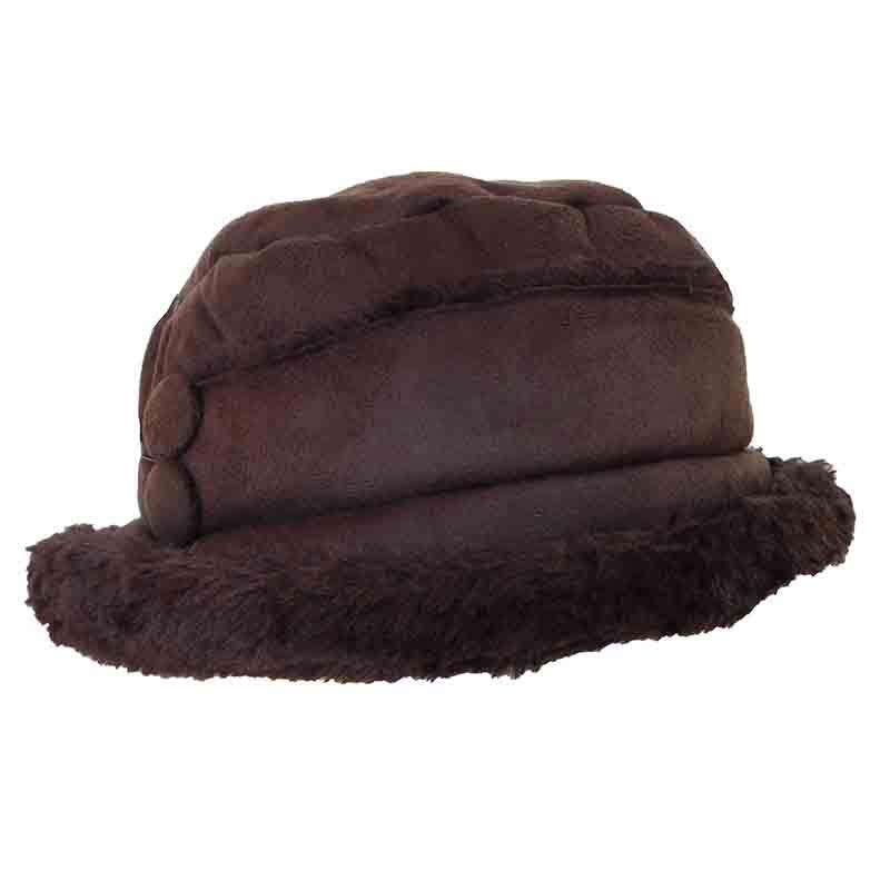Faux Suede Bucket Hat with Button Accent by JSA Brown