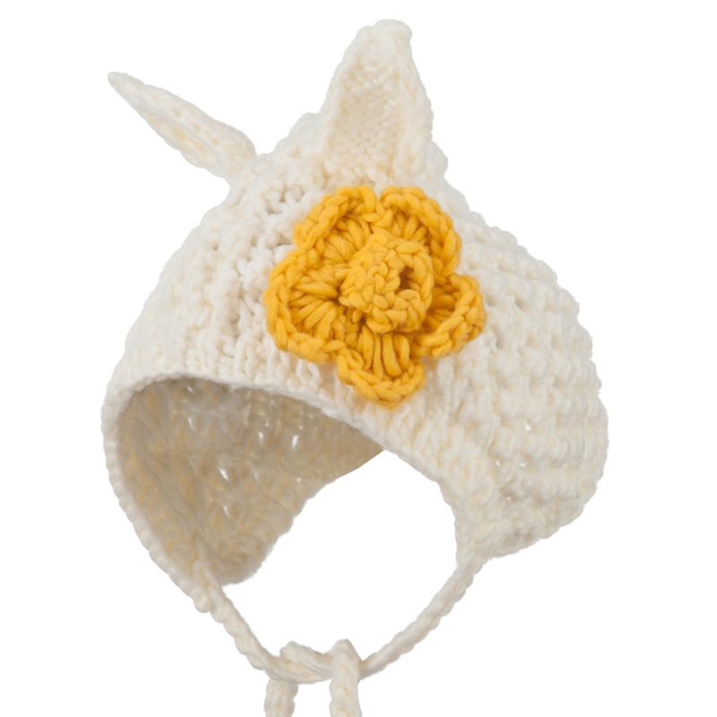 Girl’s Chin Strap Ear Accent Beanie Cream One Size
