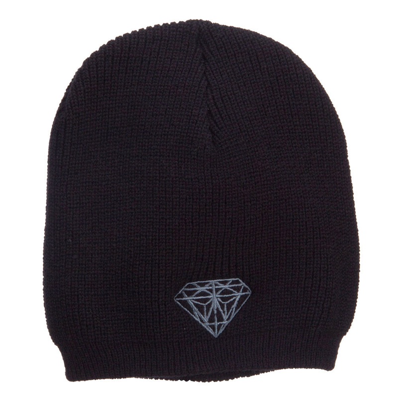 Grey Diamond Embroidered Rib Beanie Black XL-3XL