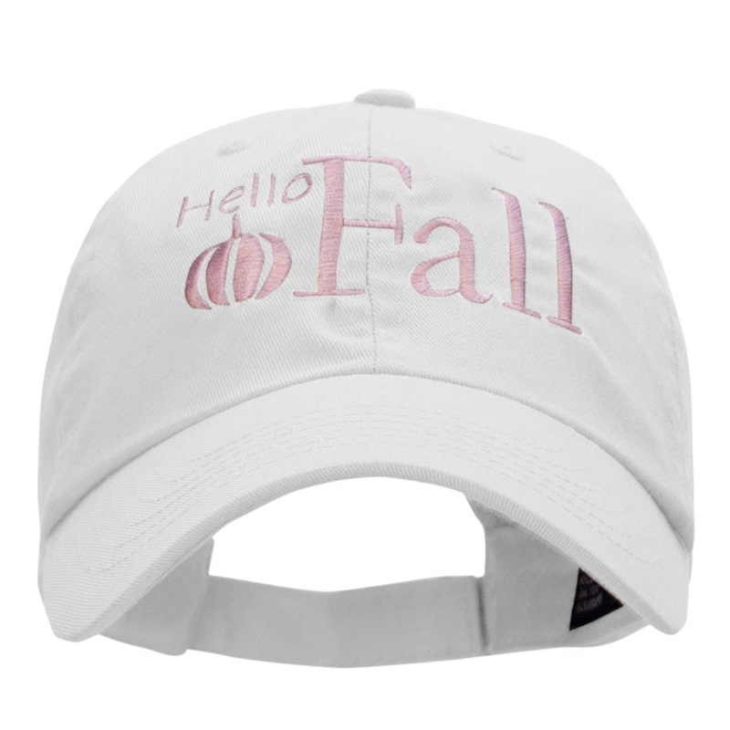 Hello Fall Embroidered Low Profile Structured PET Spun Cap White One Size